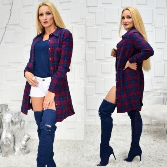 MODA ME COUTURE Tops - MABEL Plaid Print Top Duster